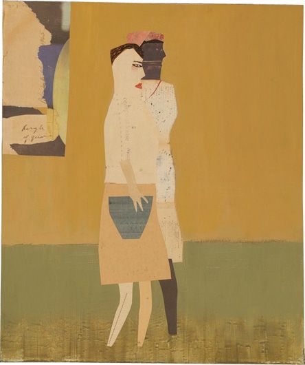 Two figures walking together.