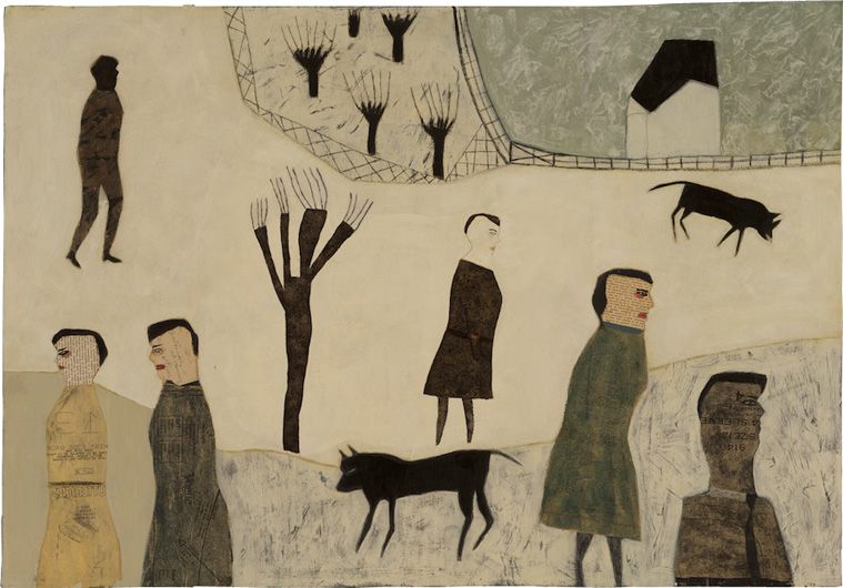 people walking and dogs.