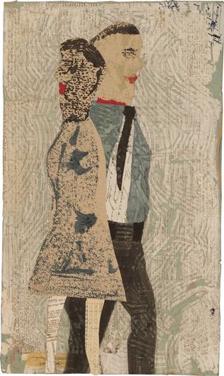 two figures passing.