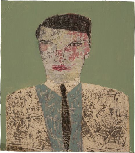 portrait with green background.