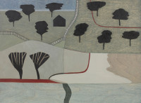 landscape with black trees.