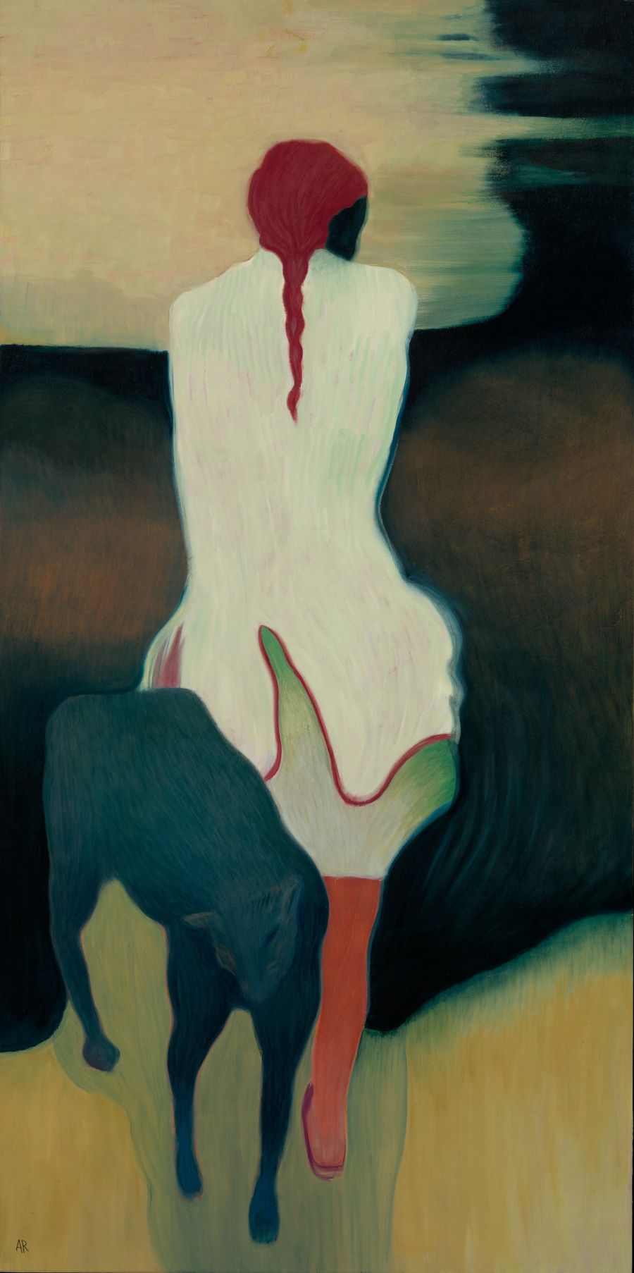 painting of person with an animal.