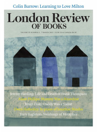 cover lrb 07 March 2013, three blue houses.