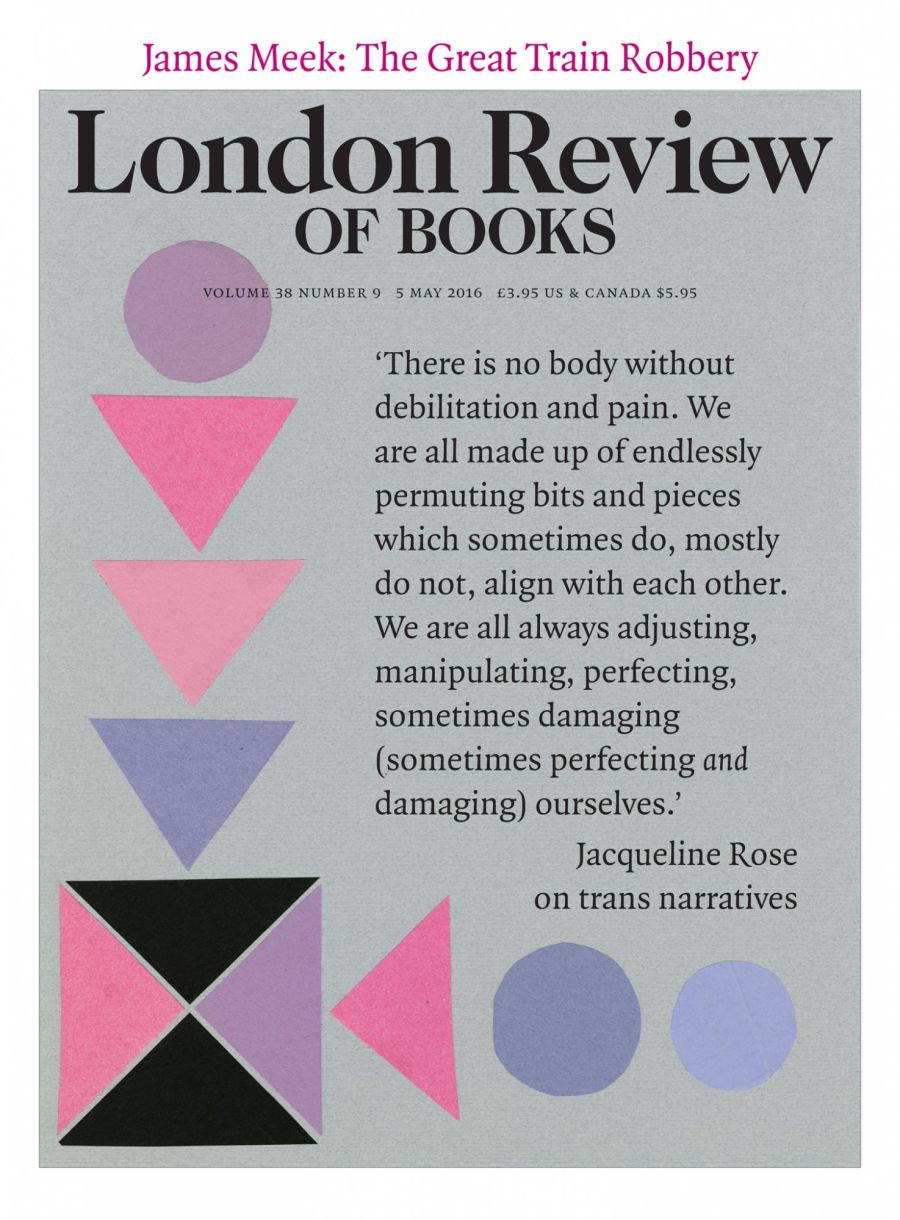 LRB cover 05/05/2016 Jacqueline Rose quote and triangle-shape design.
