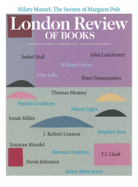 LRB cover 02/02/2017 names of contributors and coloured shapes like hills.