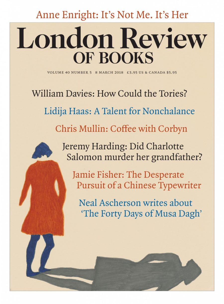 LRB cover 03/08/2018 back of person in red dress with shadow.