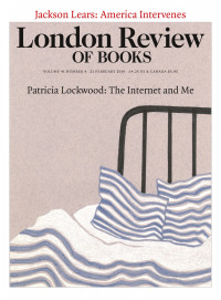 LRB covewr 02/21/2019 a bed with stripy sheets and iron bed head.