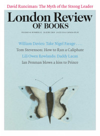 LRB cover 06/20/2019 butterfly against a pale blue background.