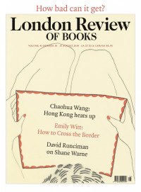 LRB cover 08/15/2019 image looking down on a person reading.