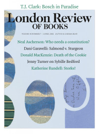 LRB cover 1 April 2021 with blue collage of newprint.